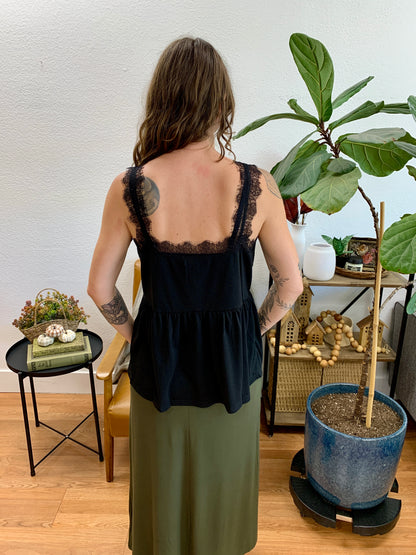 Black Lace Trim Sleeveless Top