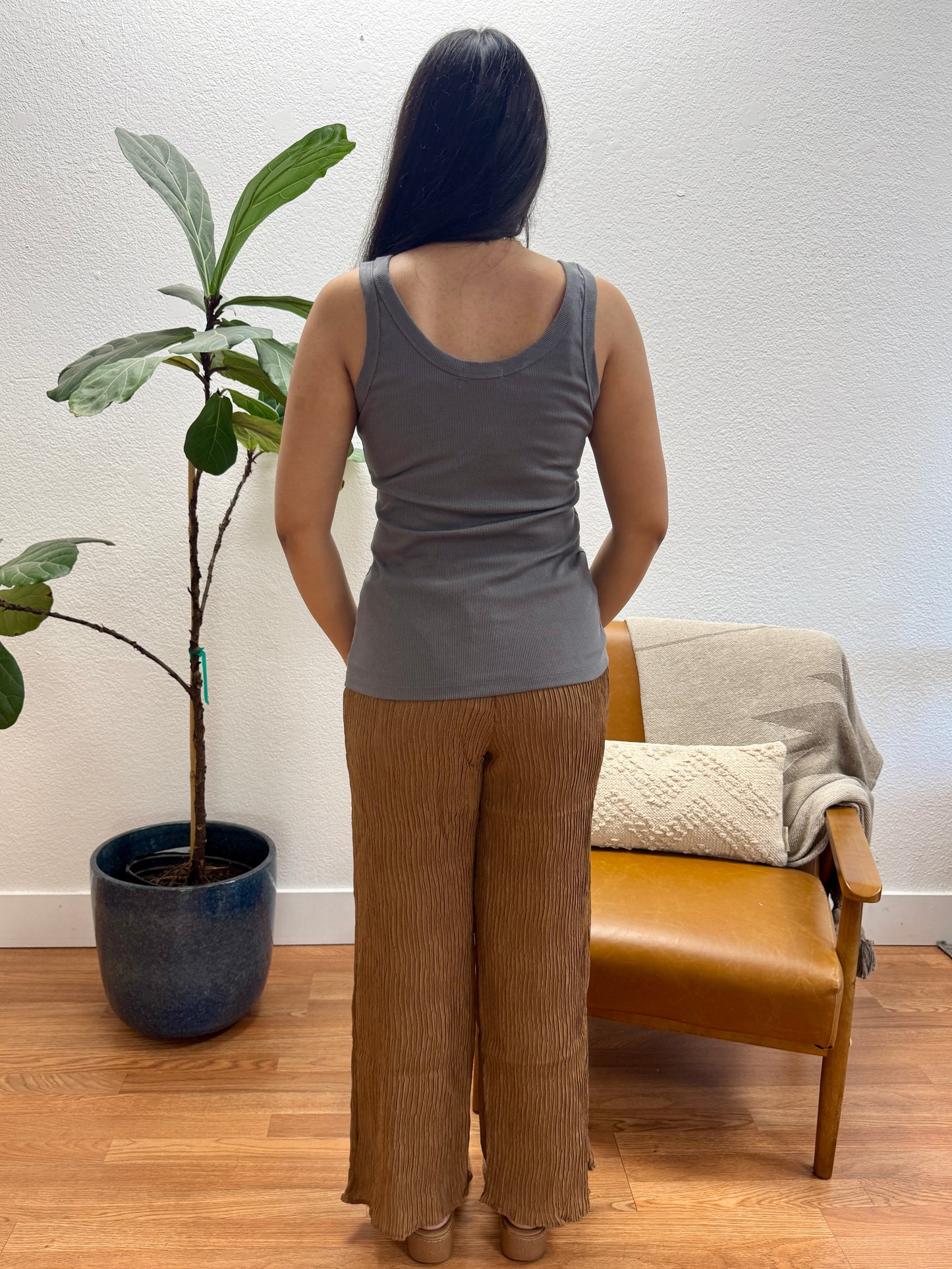 Charcoal Scoop Neck Solid Tank