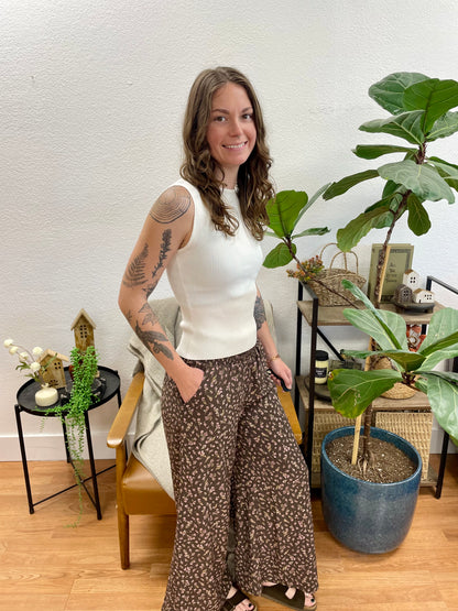Brown Patterned Crop Pants