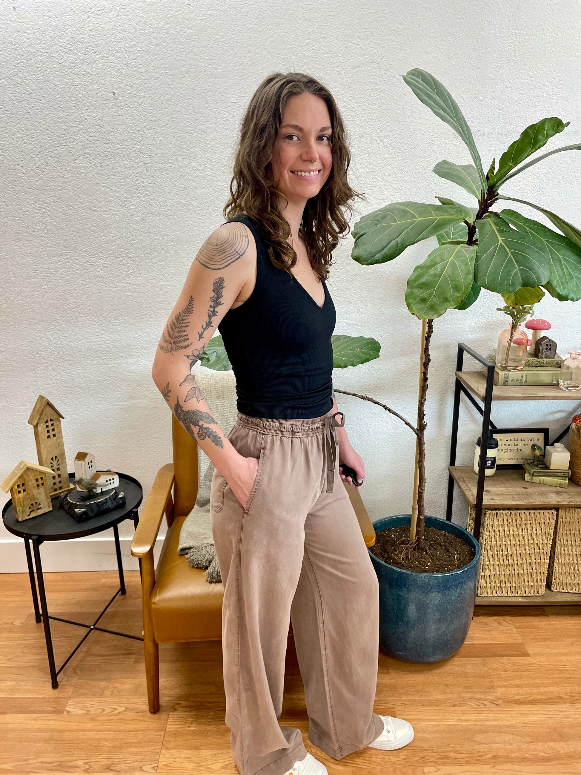 Mocha Tencel Wide Leg Pants - Terra Cottage