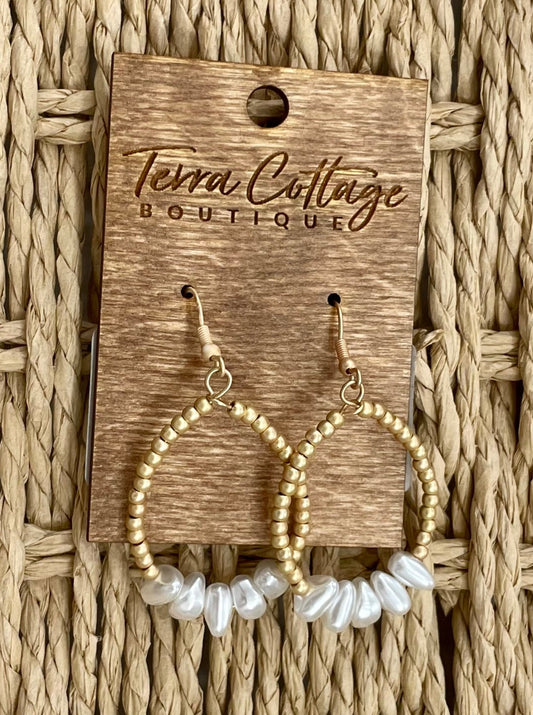 Gold Pearl Beaded Earrings