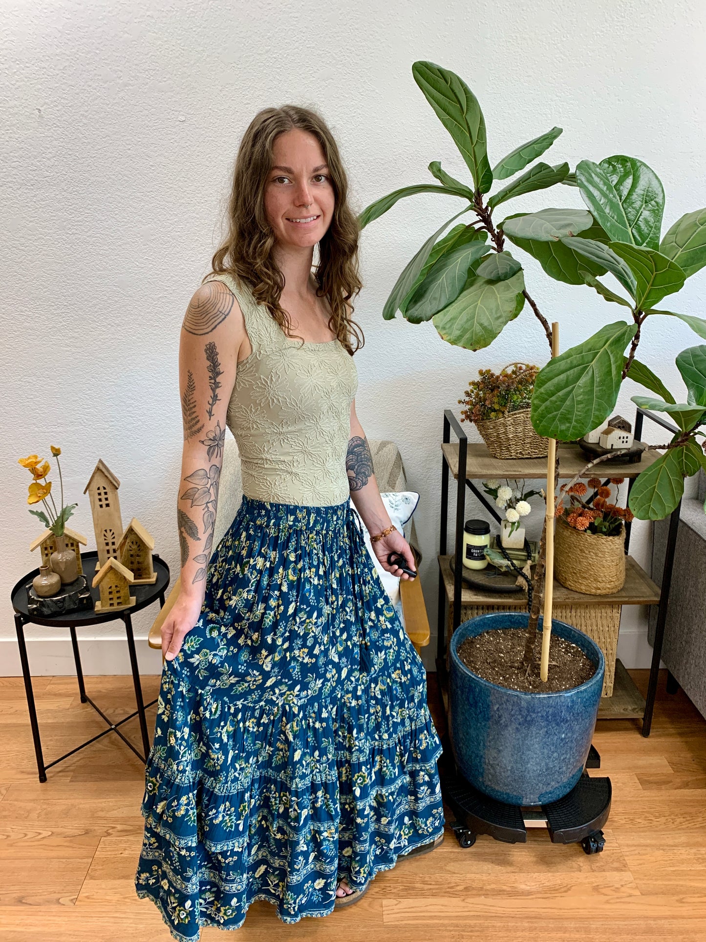 Teal Angled Hem Skirt