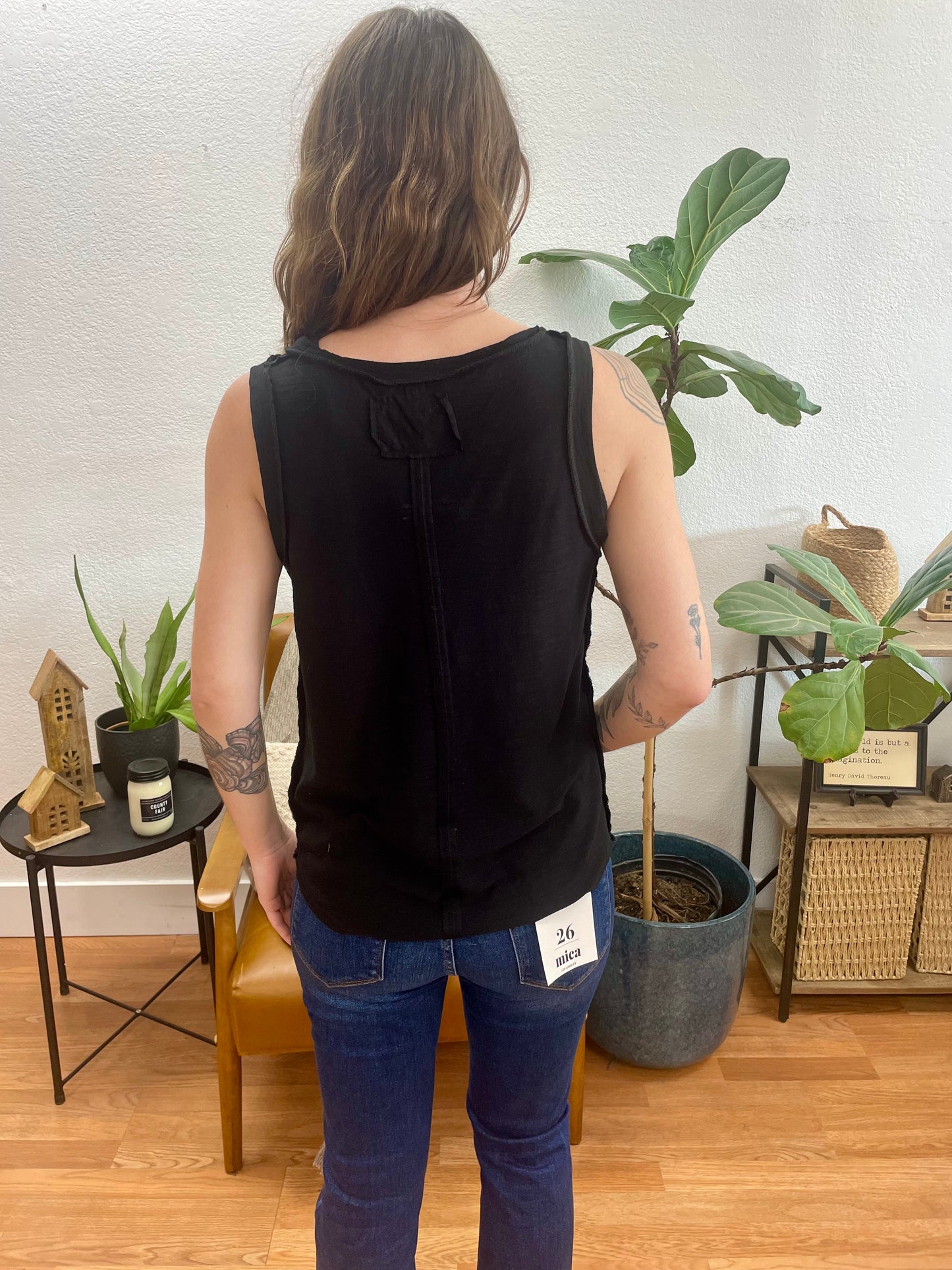 Black Flowy Slub Tank - Terra Cottage
