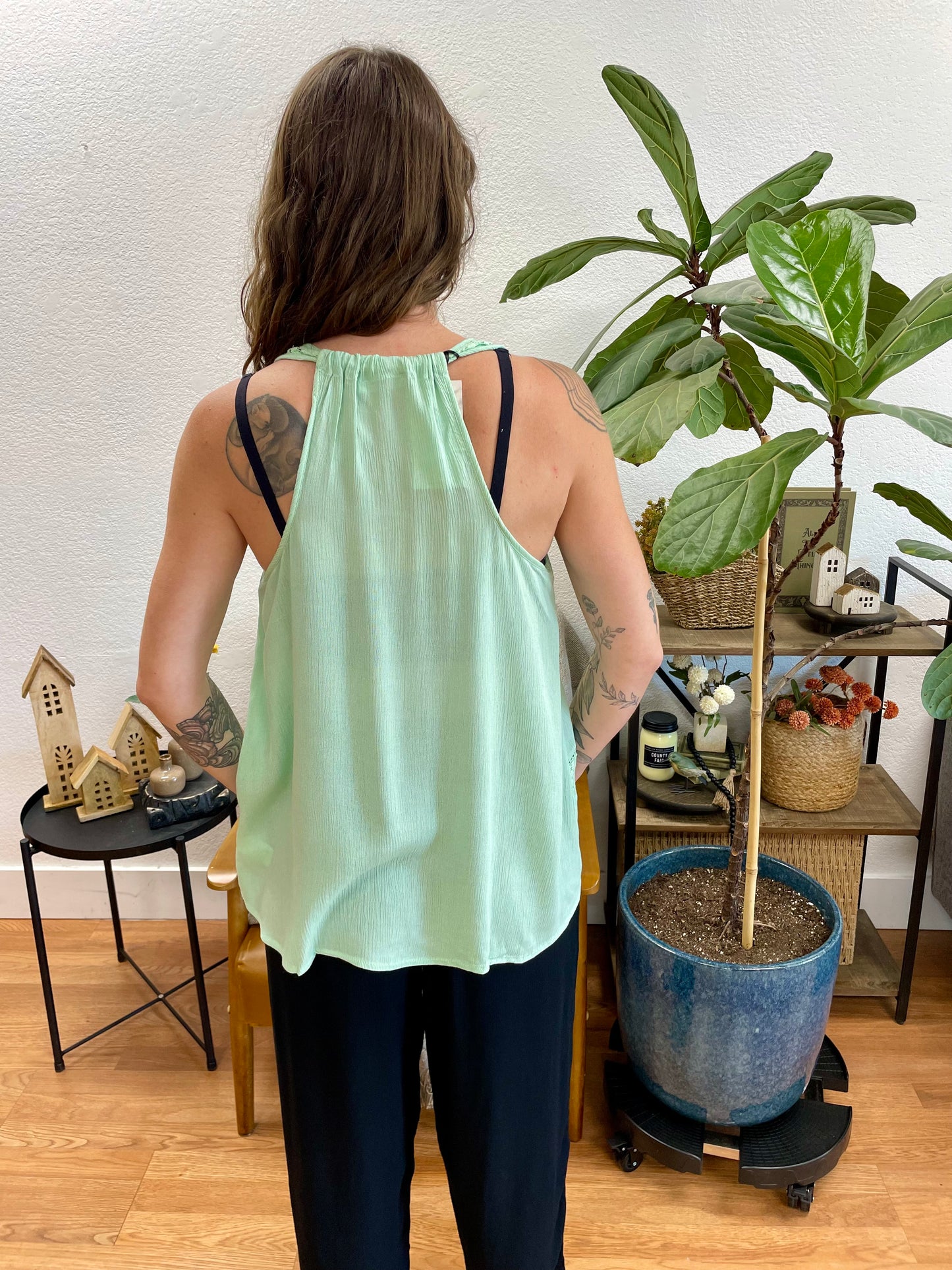 Sage Lace Trim Tank