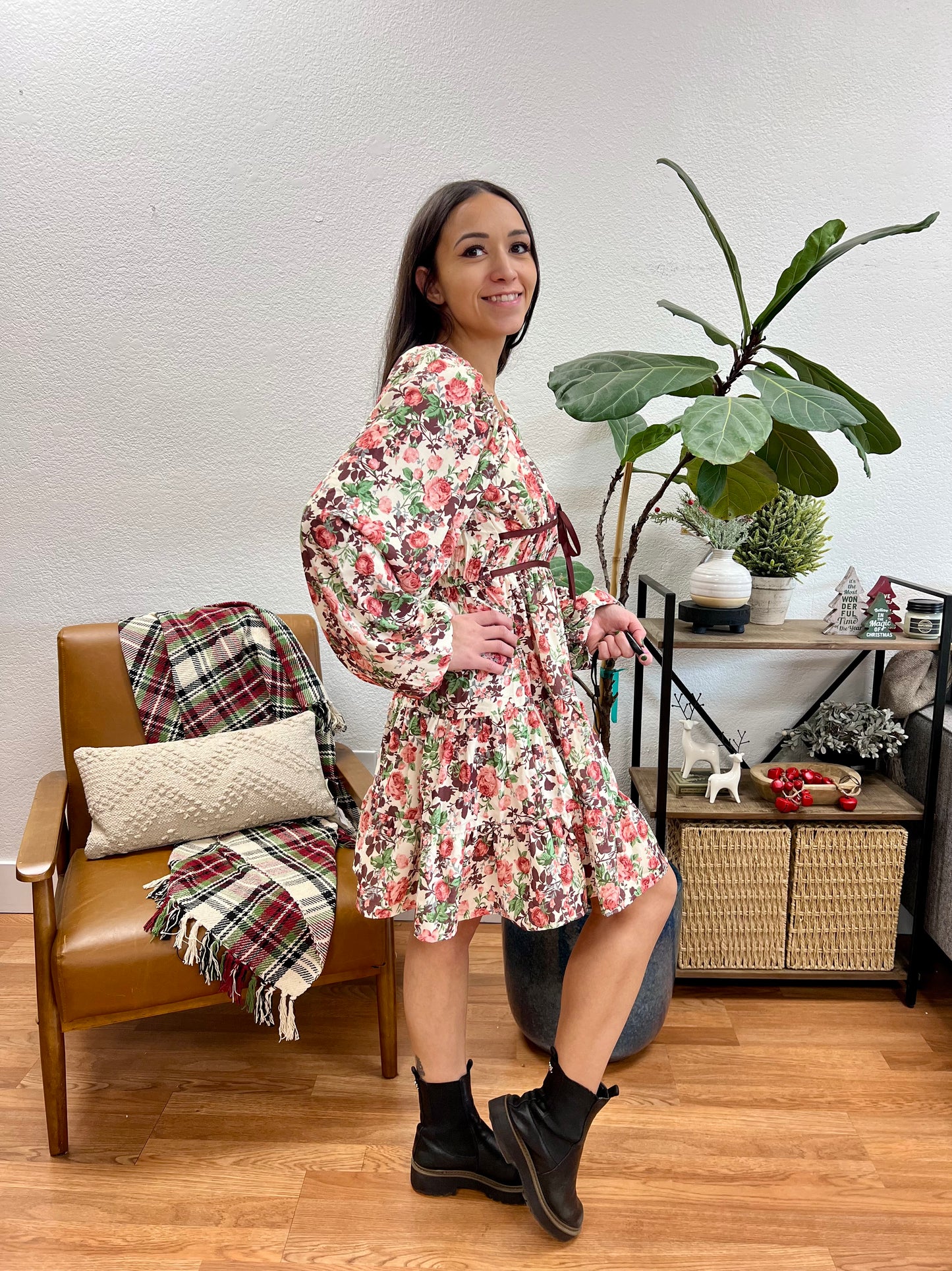 Floral Shirred Vintage Mini Dress