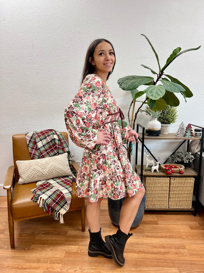 Floral Shirred Vintage Mini Dress