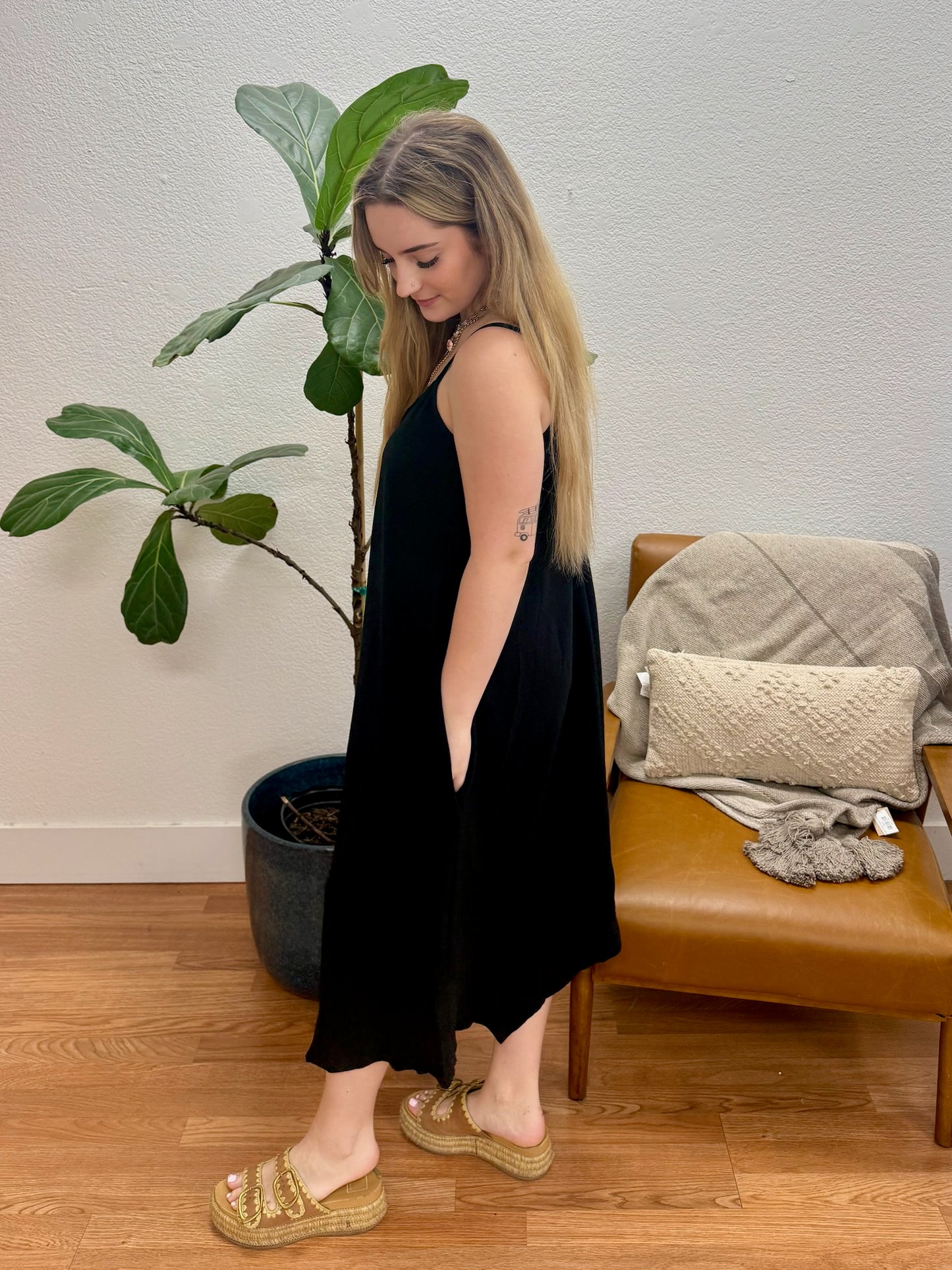 Black Hankerchief Midi Dress