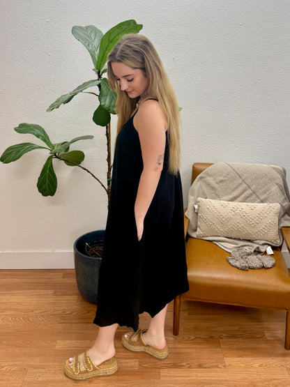 Black Hankerchief Midi Dress
