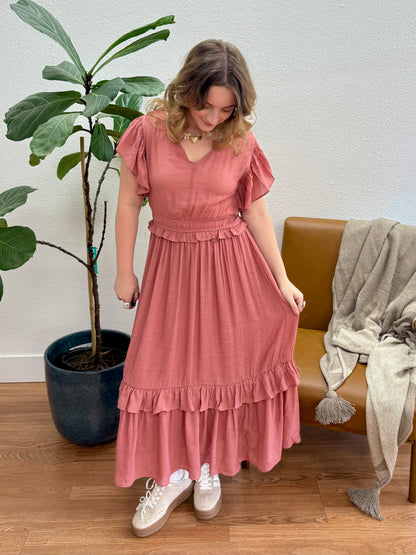 Rose Ruffle Midi Dress