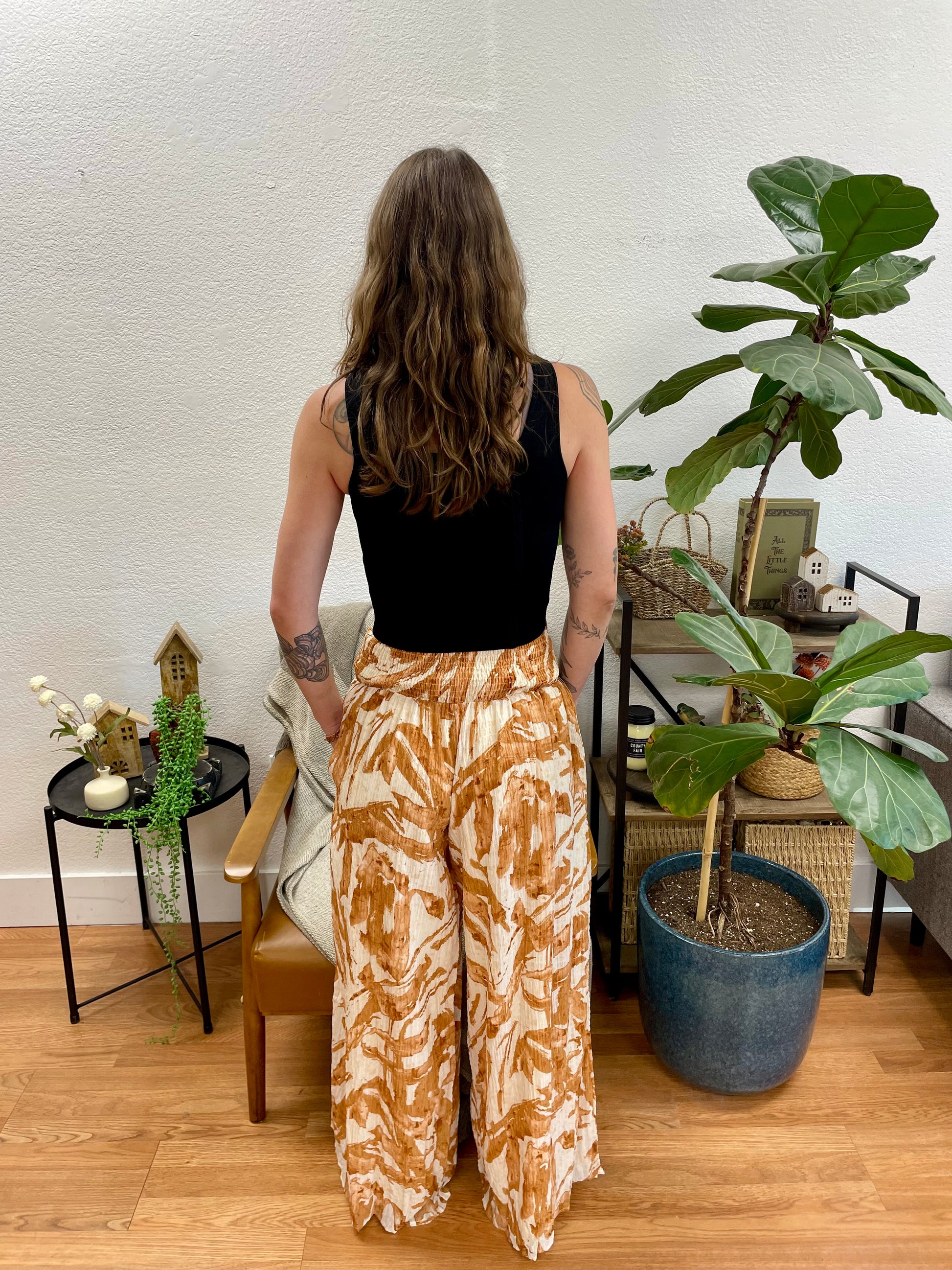 Coffee Botanical Flowy Pants - Terra Cottage