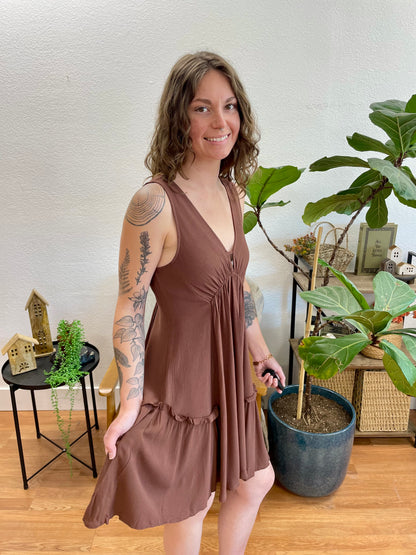 Chocolate V Neck Full Dress