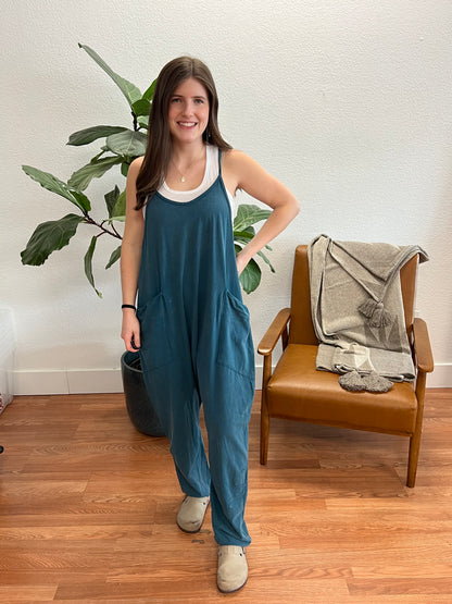 Teal Mineral Washed Jumpsuit