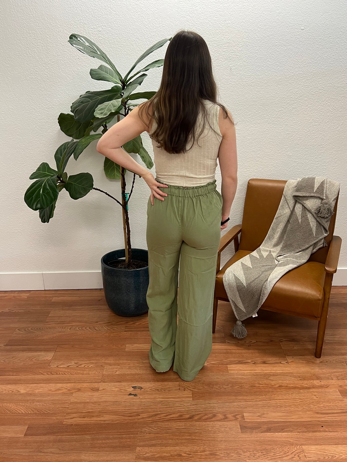 Olive Full Length Flowy Pants