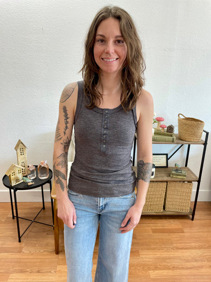 Charcoal Melange Ribbed Tank