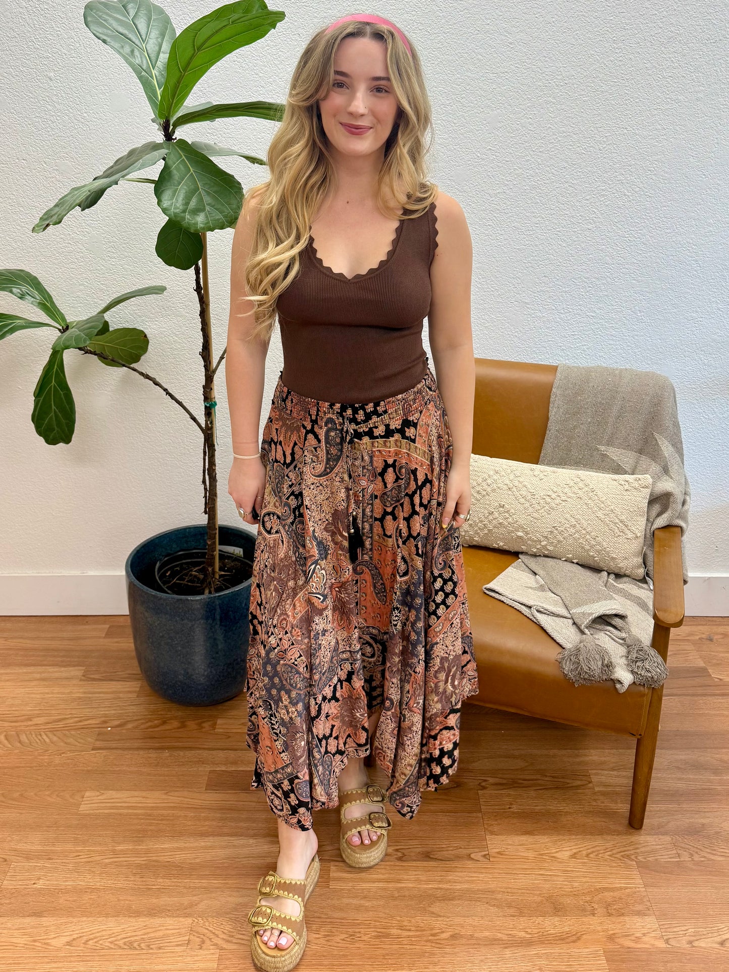 Black Scarf Hem Maxi Skirt