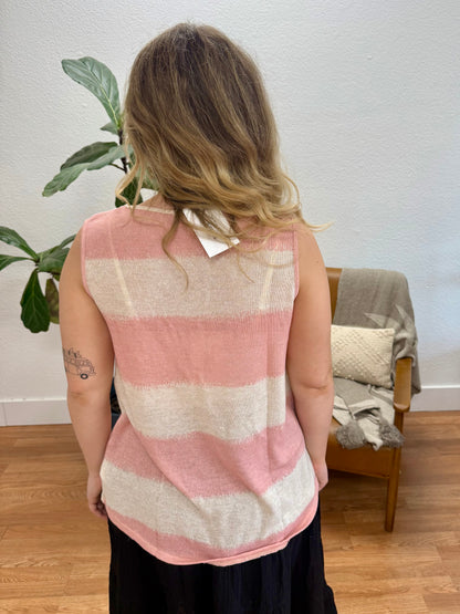 Pink Stripe V-Neck Tank