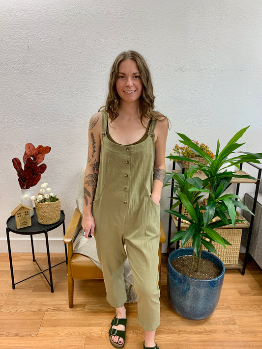 Olive Relaxed Overalls