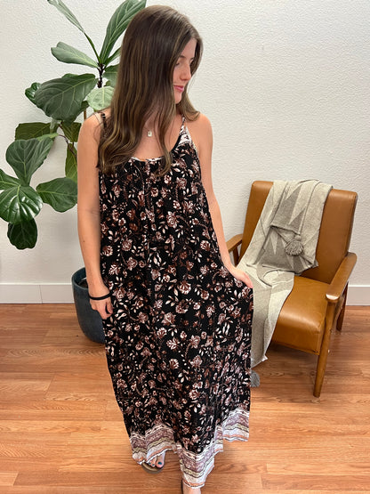 Black Floral Spaghetti Strap Maxi Dress