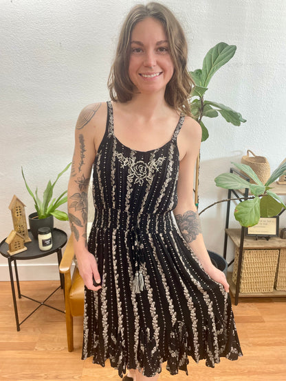 Black Patterned Smocked Waist Dress - Terra Cottage