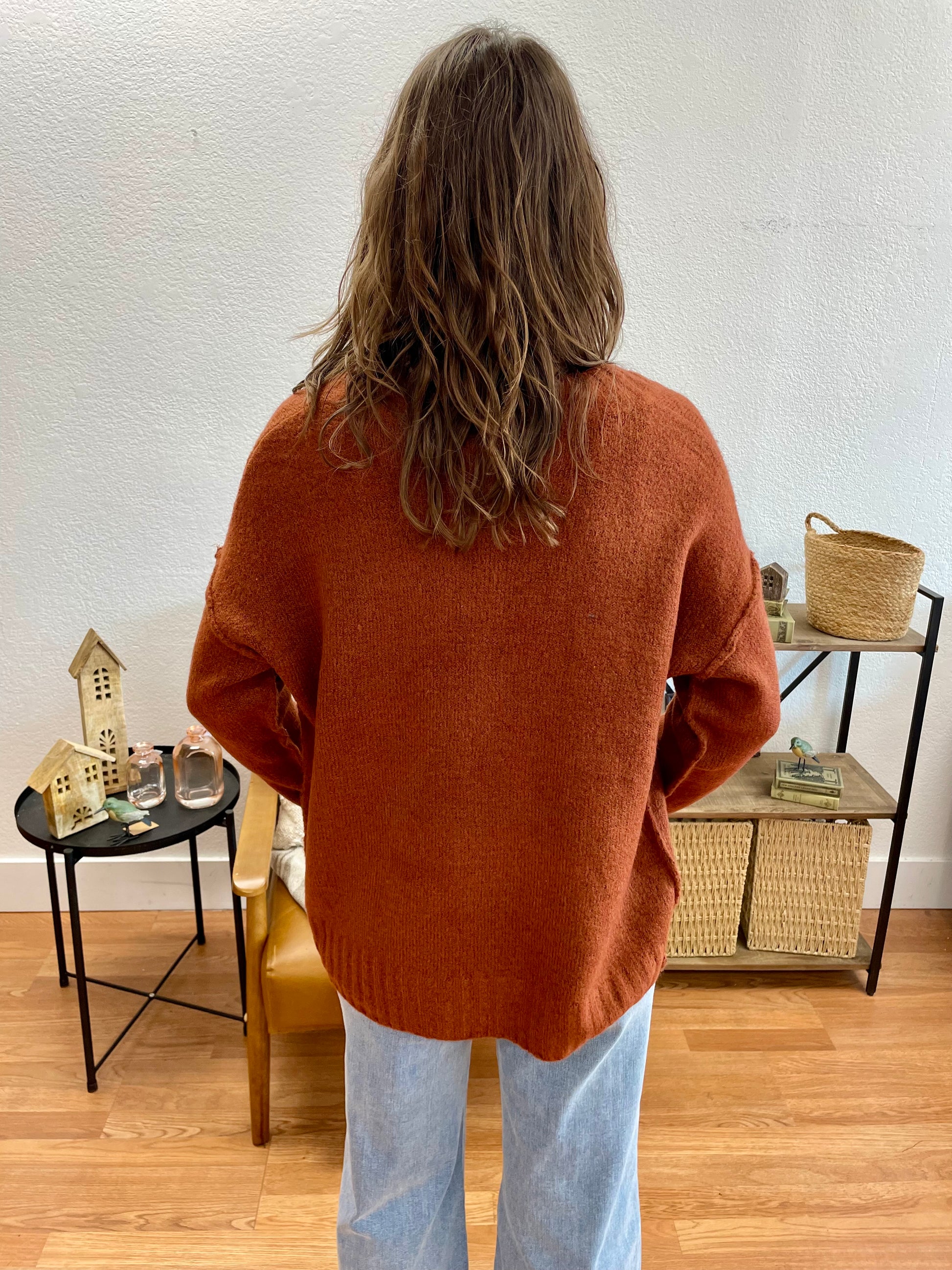 Rust V- Neck Pullover - Terra Cottage