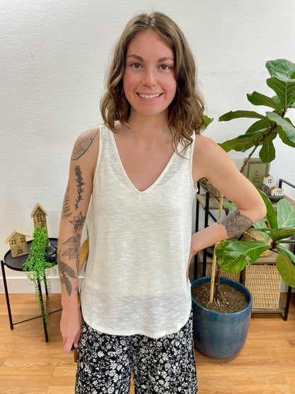 Ivory V-Neck Hacci Tank