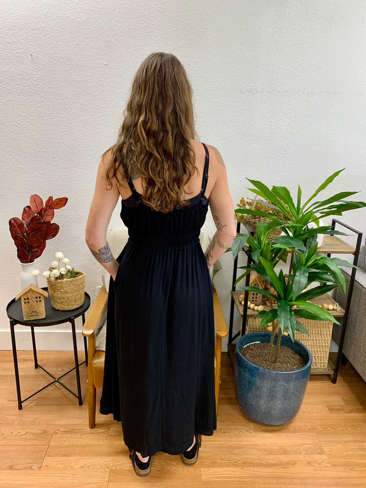 Black Smocked Maxi Dress