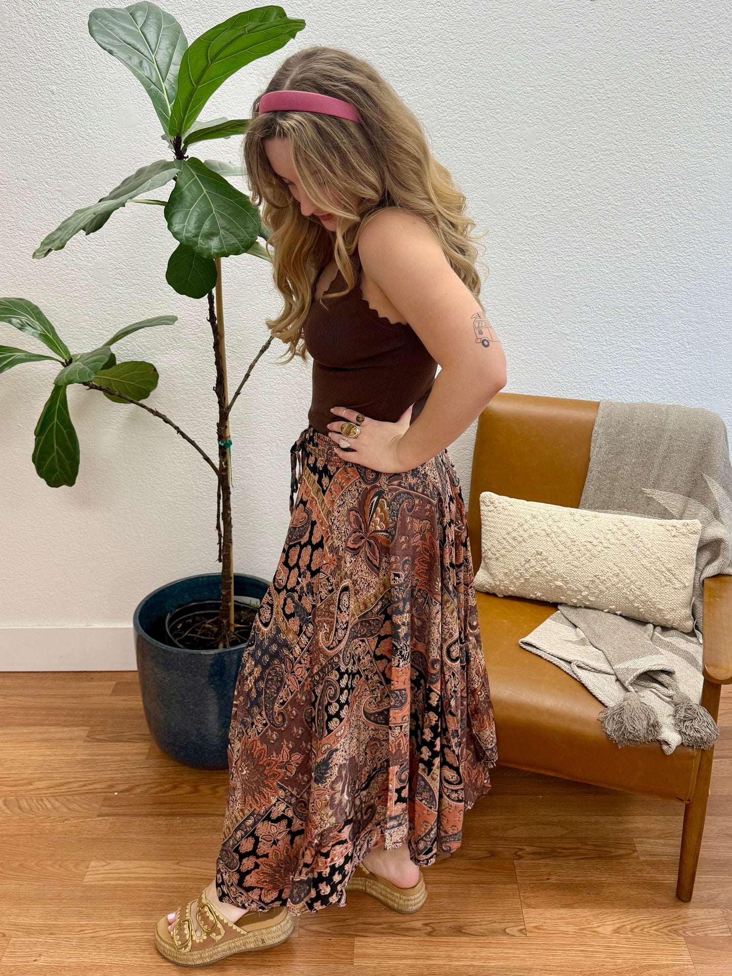 Black Scarf Hem Maxi Skirt