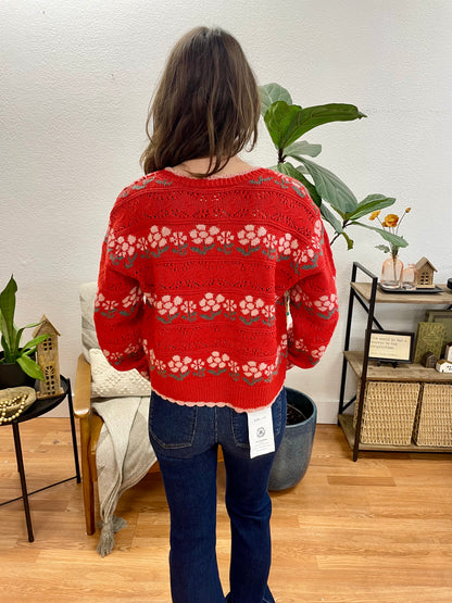 Red Floral Graphic Cardigan