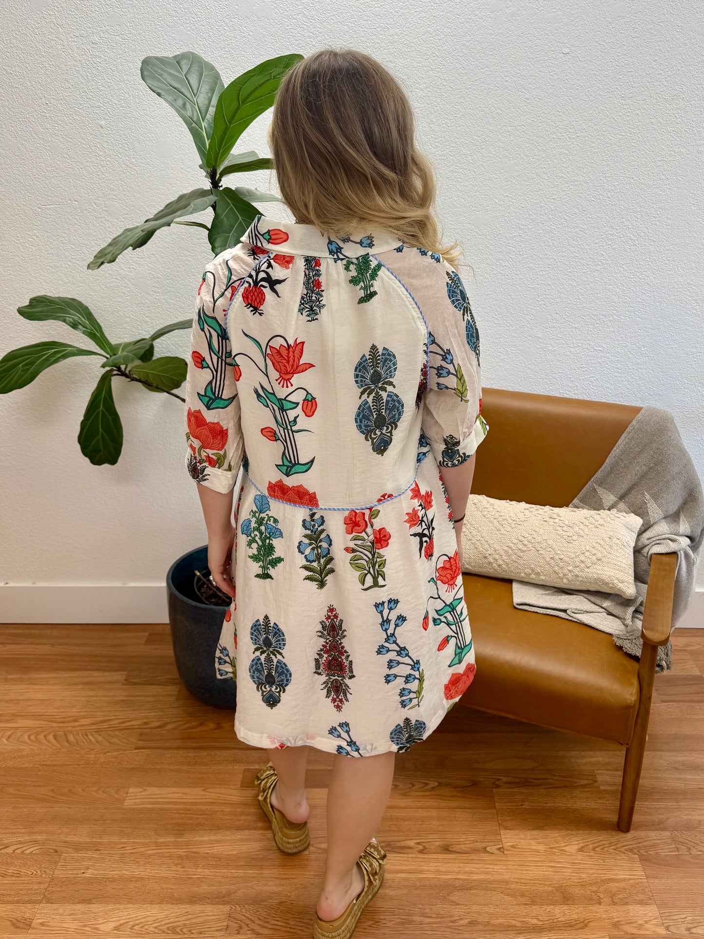 White Floral Shirt Dress