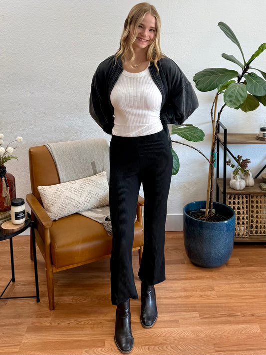 Black Urban Ribbed Casual Pants