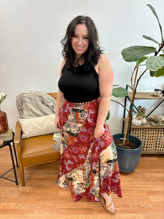 Marsala Mixed Print Maxi Skirt