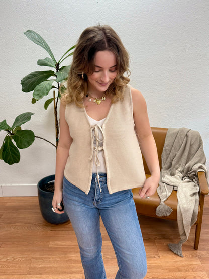 Sand Beige Tie Front Vest