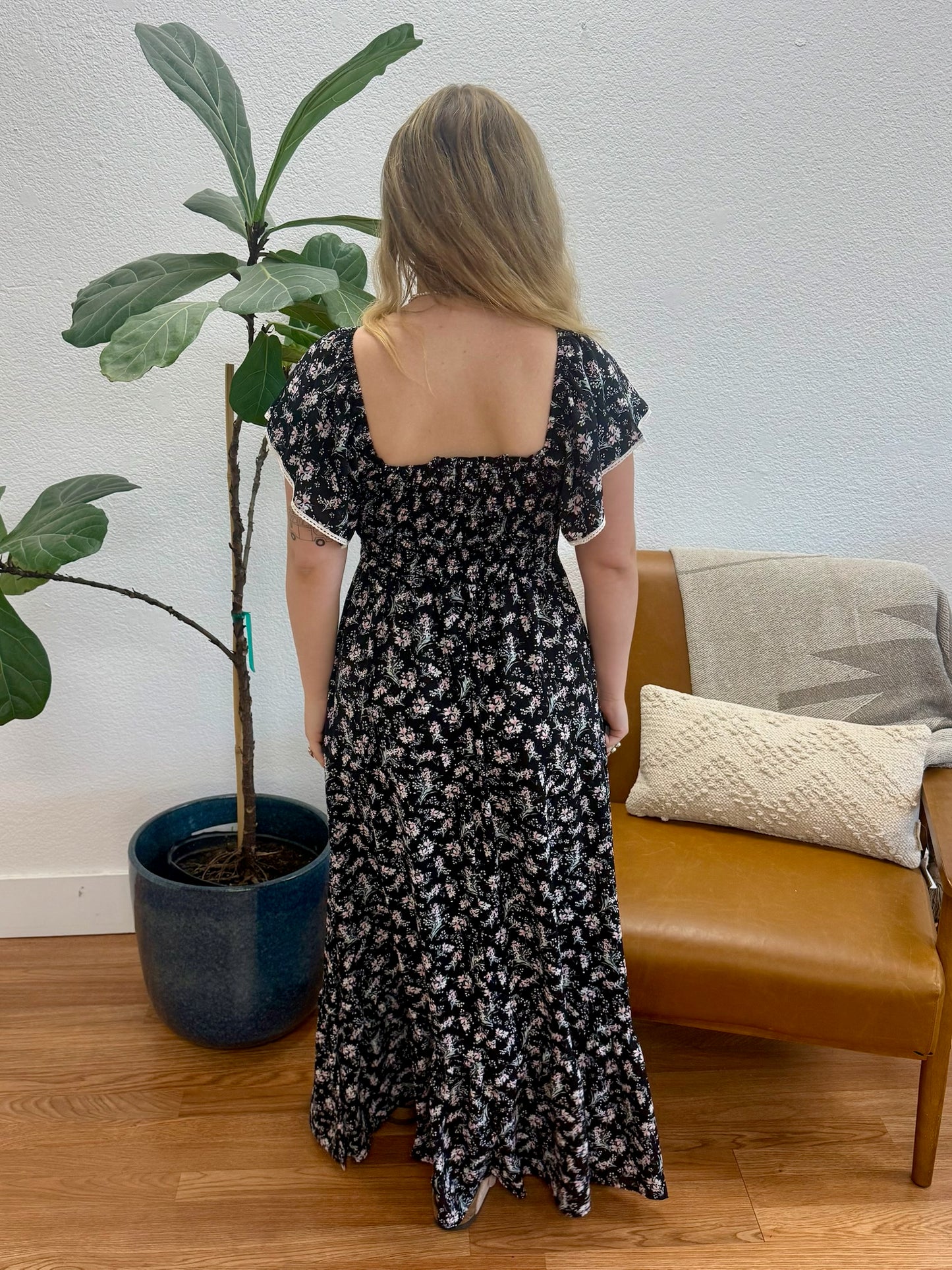 Black Romantic Smocked Maxi Dress