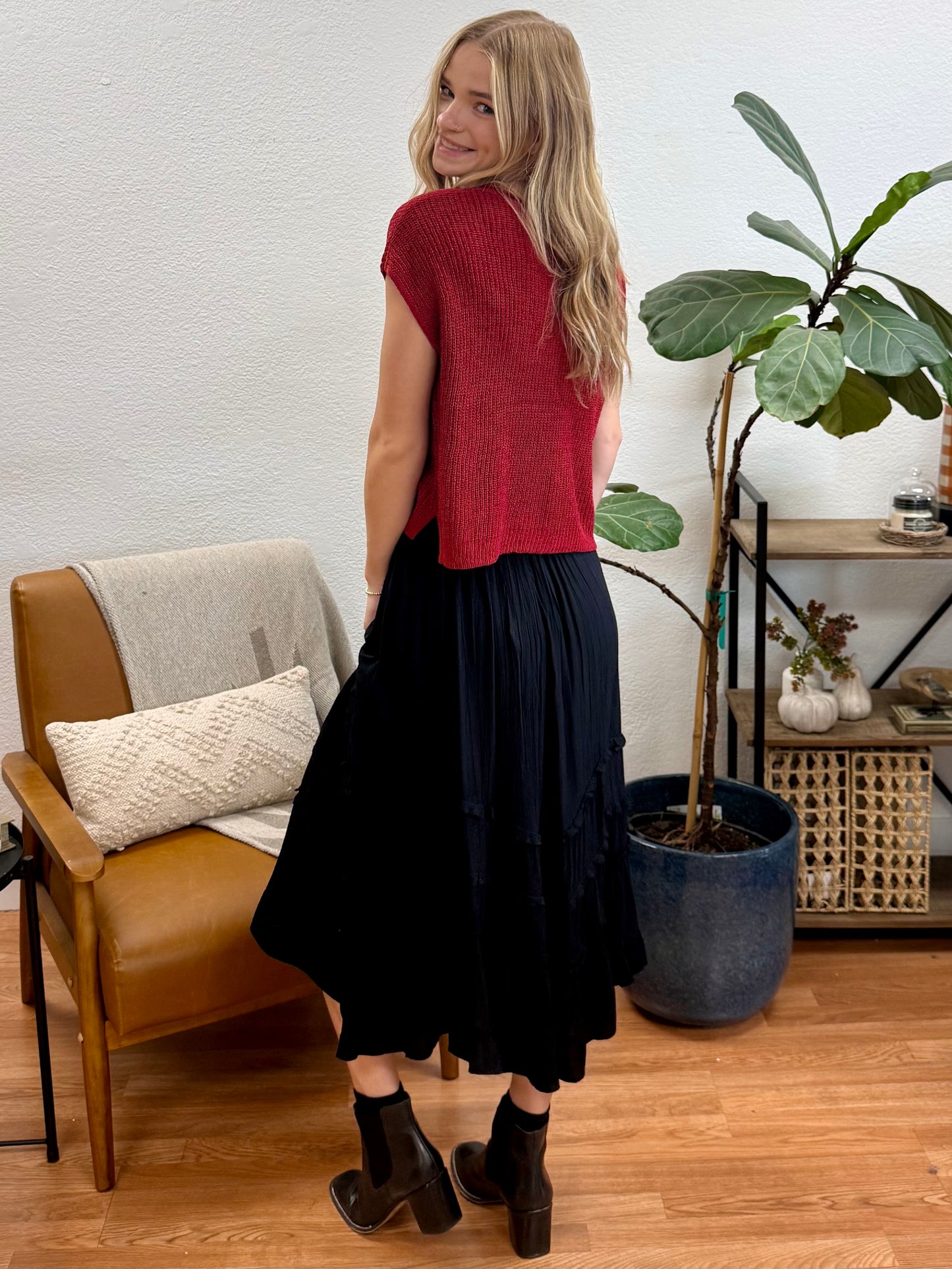 Tie Waist Ruffle Maxi Skirt