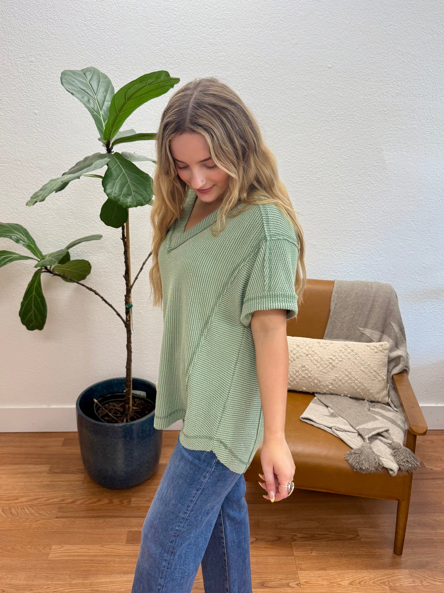 Sage Two Tone Comfy Knit Top