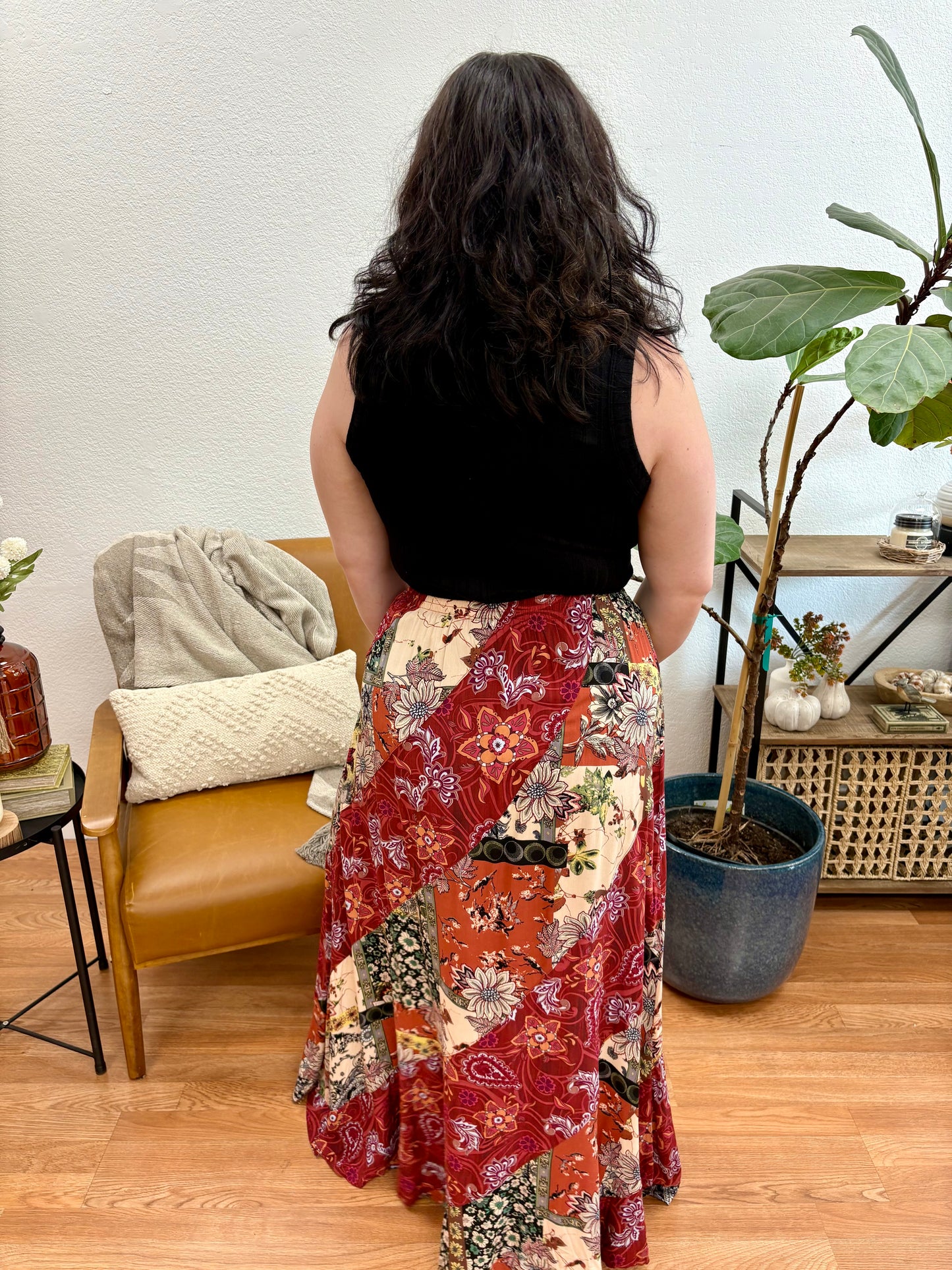 Marsala Mixed Print Maxi Skirt