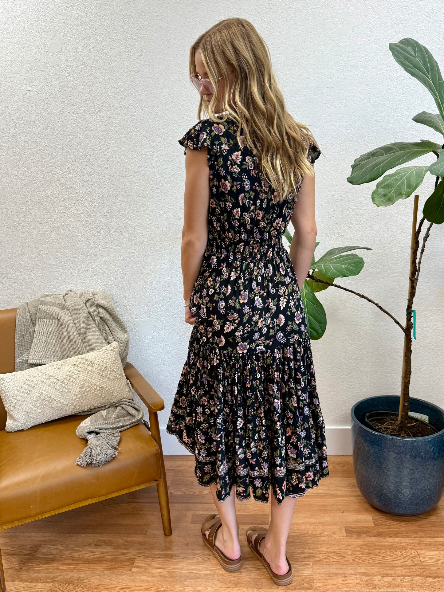 Black V-Neck Midi Dress