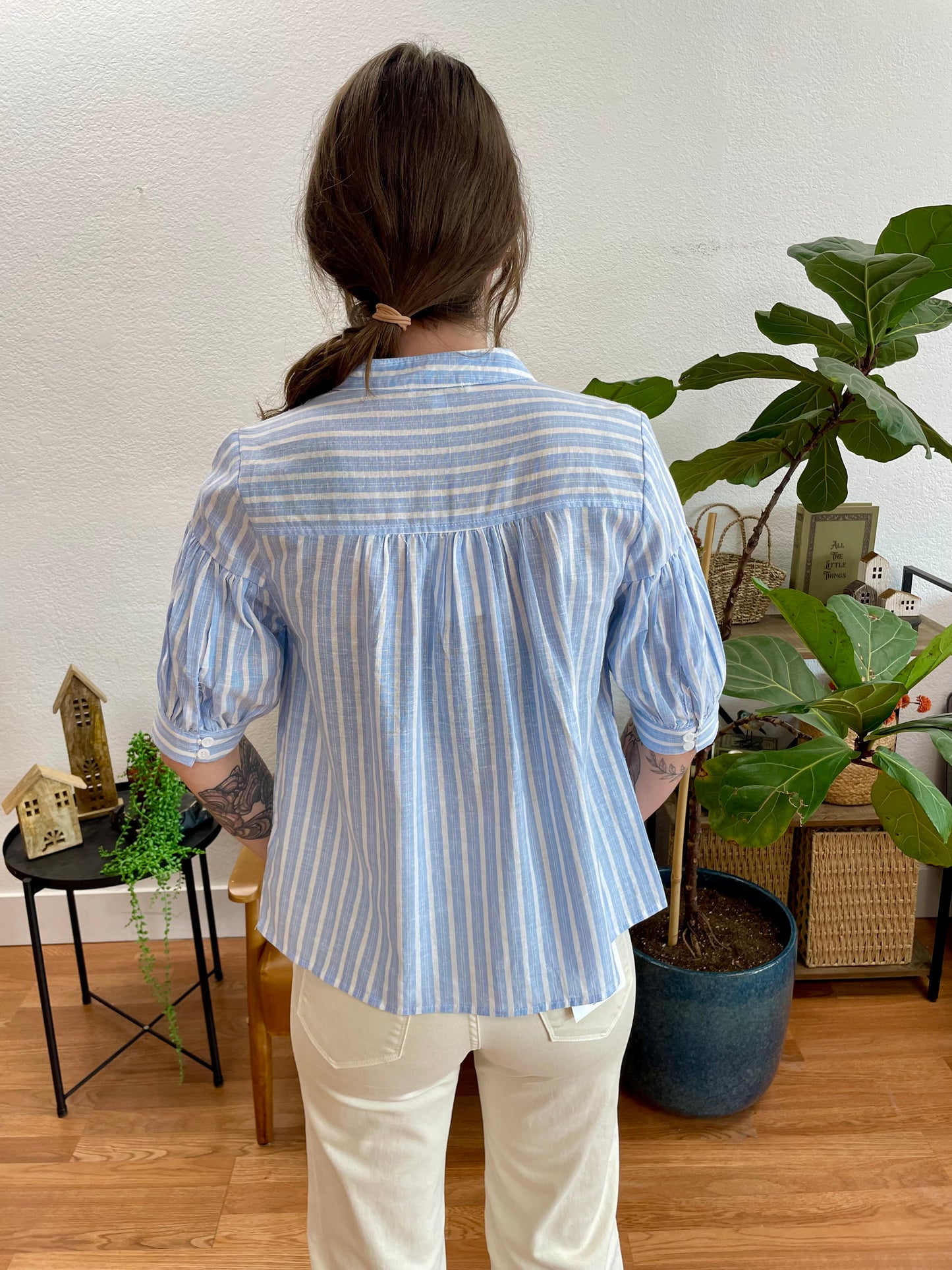 Striped V Neck Blouse