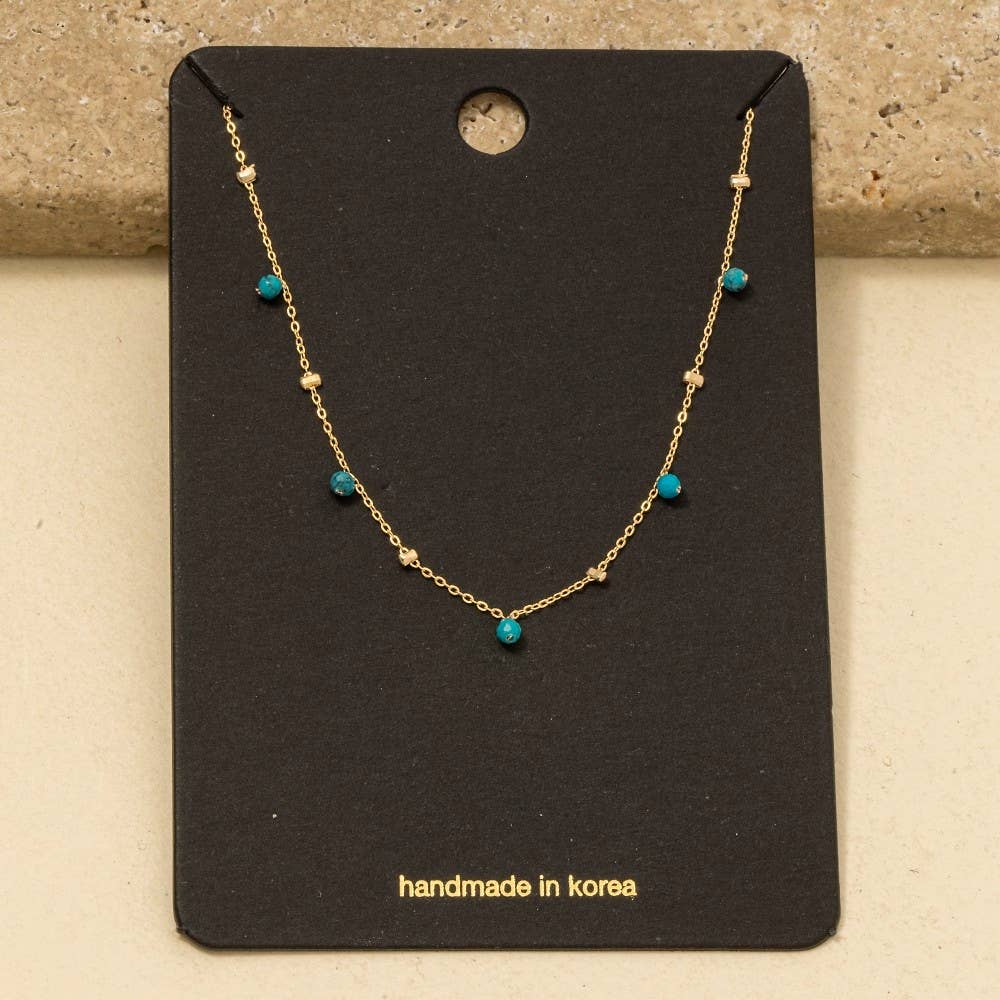 Turquoise Dainty Mix Bead Charm Necklace - Terra Cottage
