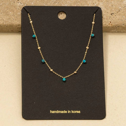 Turquoise Dainty Mix Bead Charm Necklace - Terra Cottage