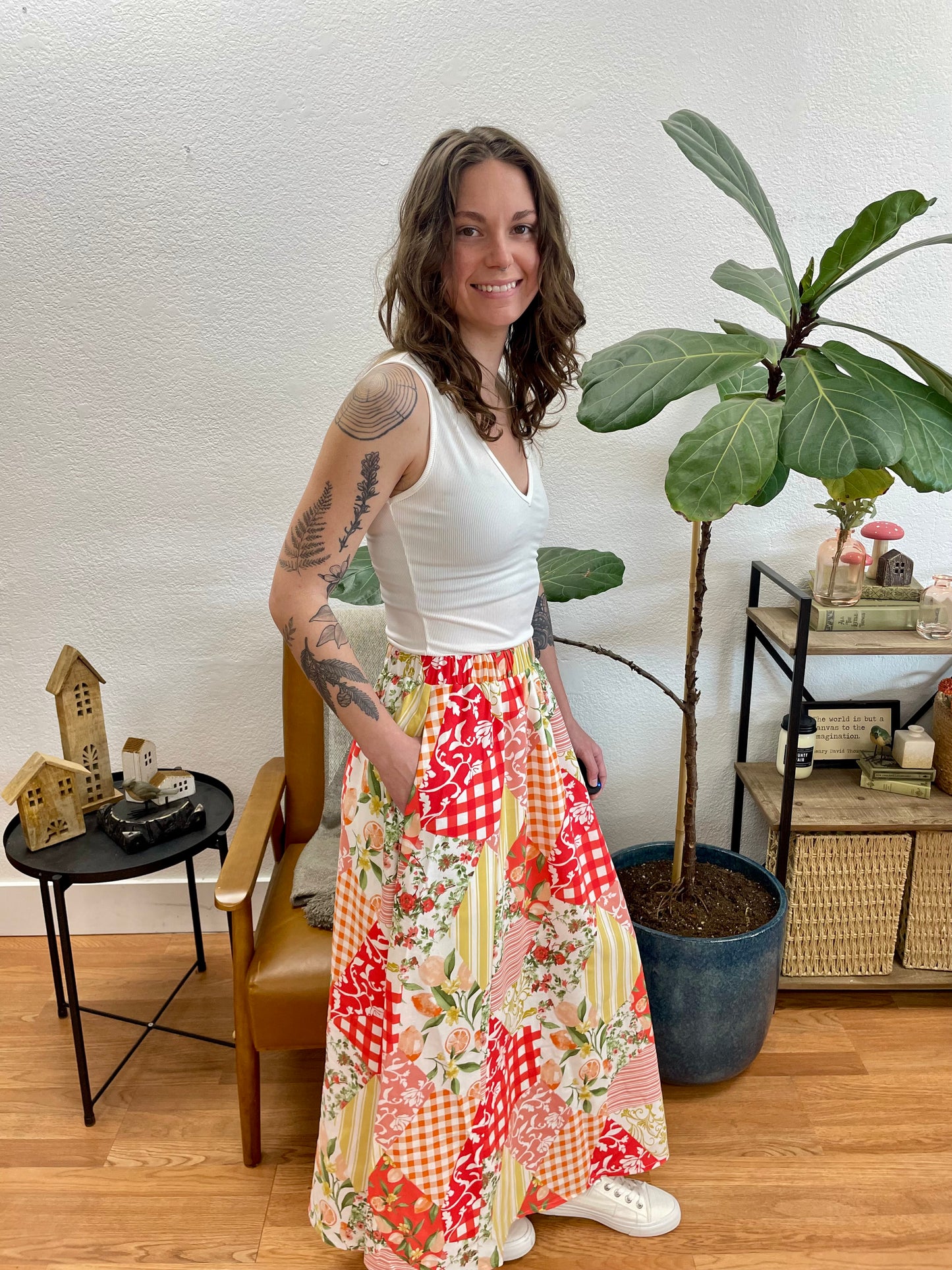 Red Patchwork Maxi Skirt - Terra Cottage