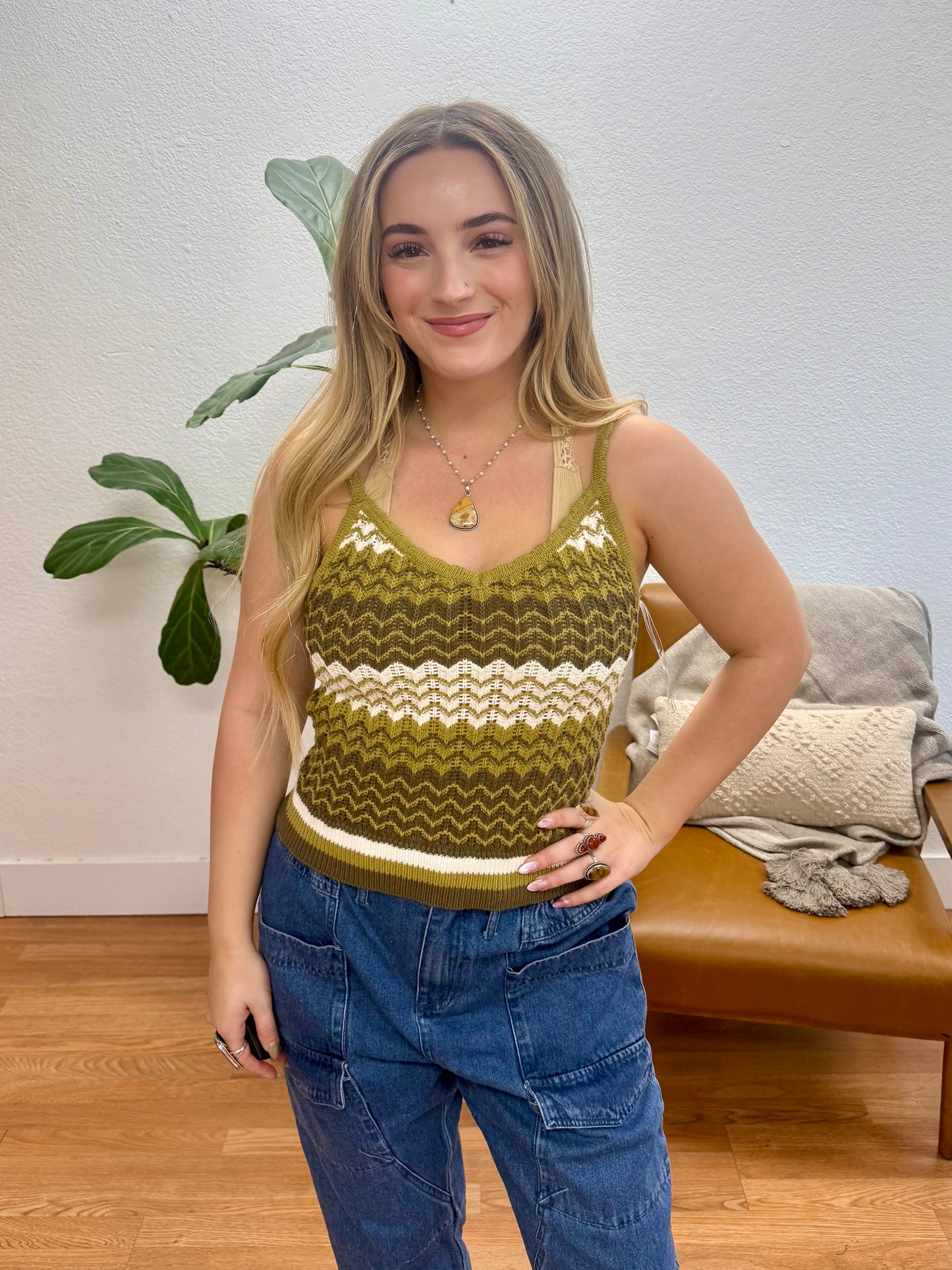Olive Multi Color Cami Sweater Tank