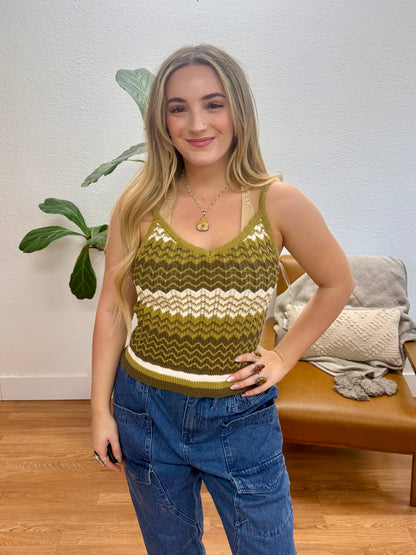 Olive Multi Color Cami Sweater Tank