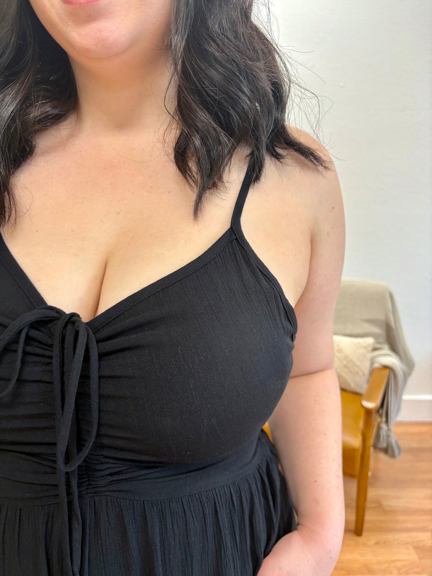 Black Solid Midi Jumpsuit