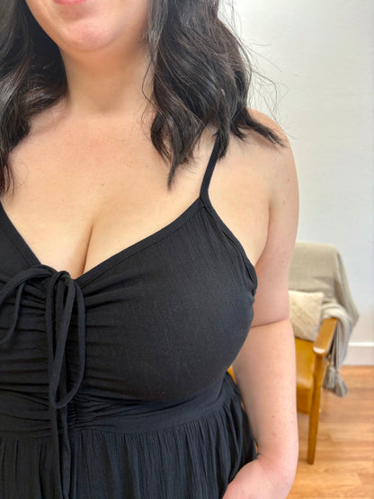 Black Solid Midi Jumpsuit