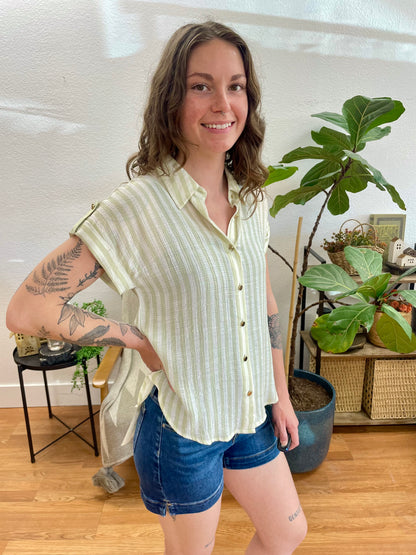 Olive Striped Lightweight Button Down