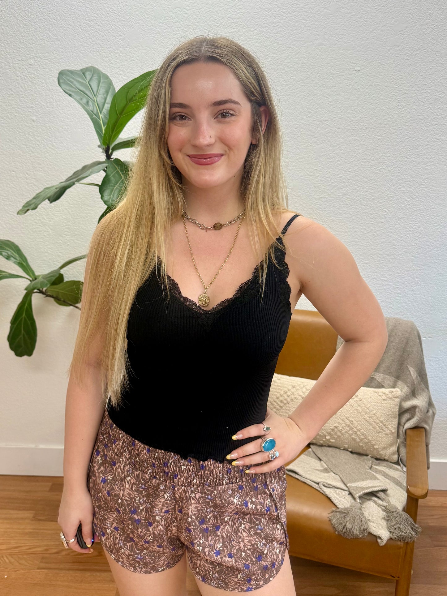 Black Lace Rib Cami Tank