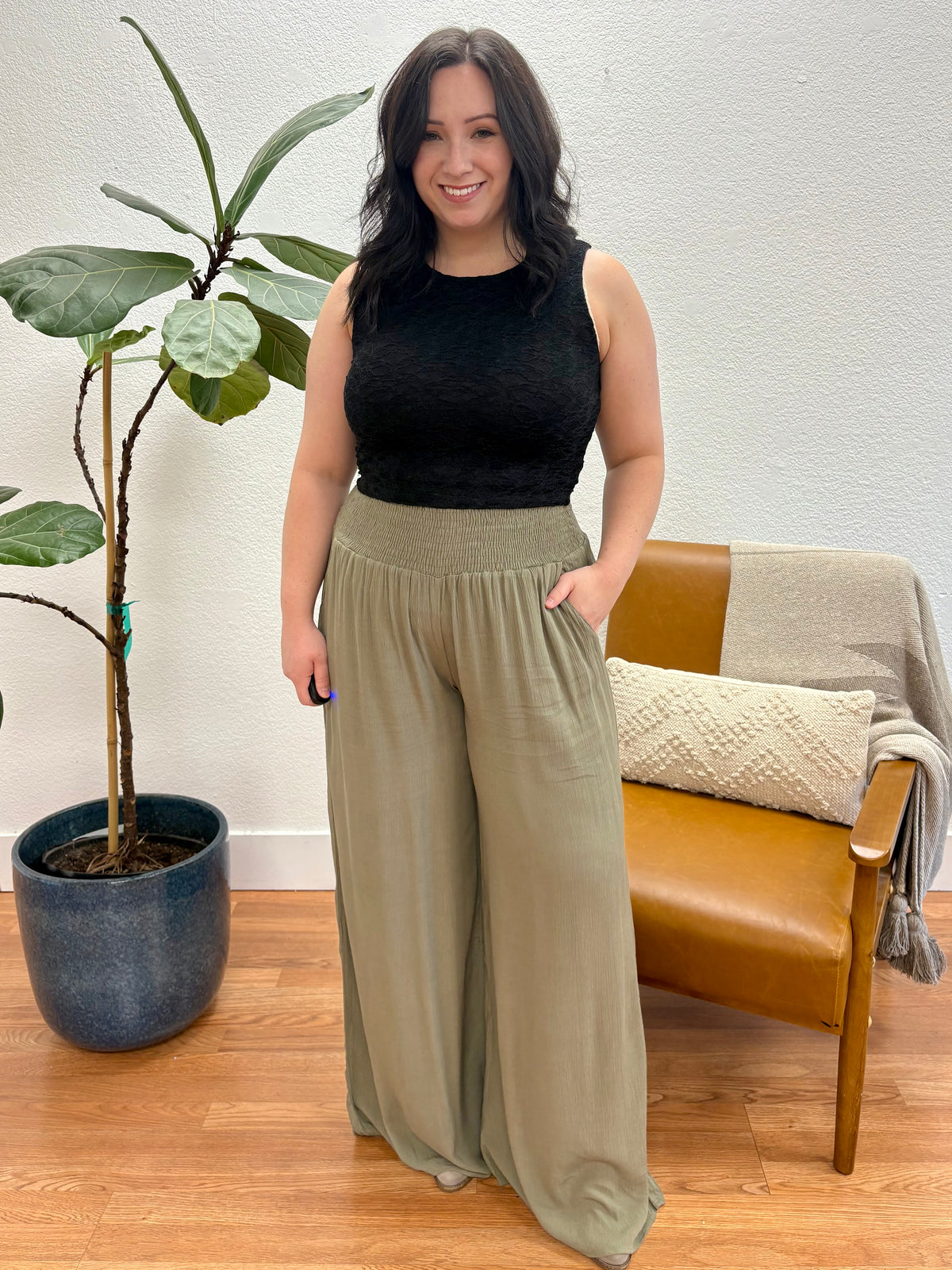 Olive Wide Smock Pants