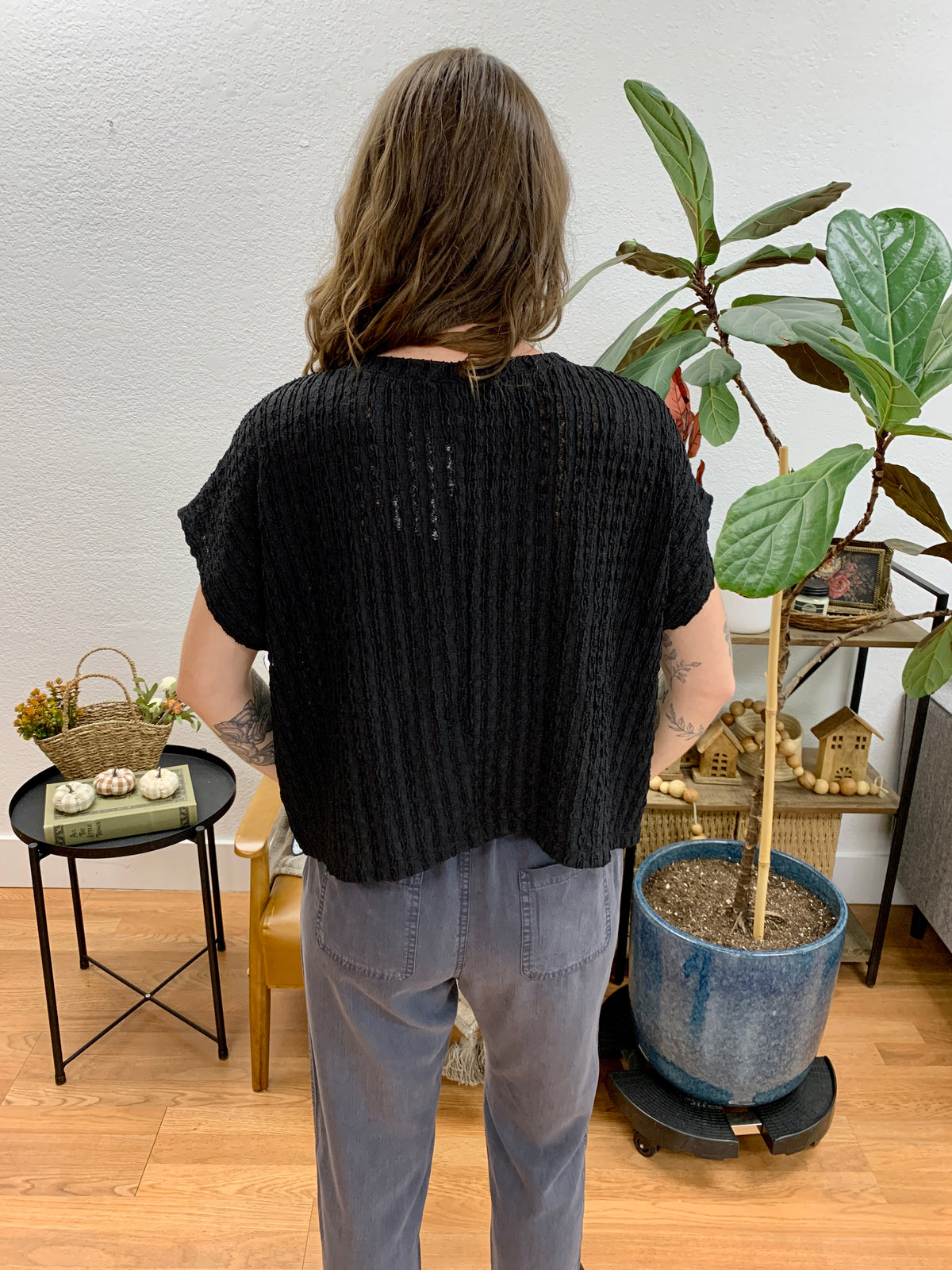 Black Drop Shoulder Top