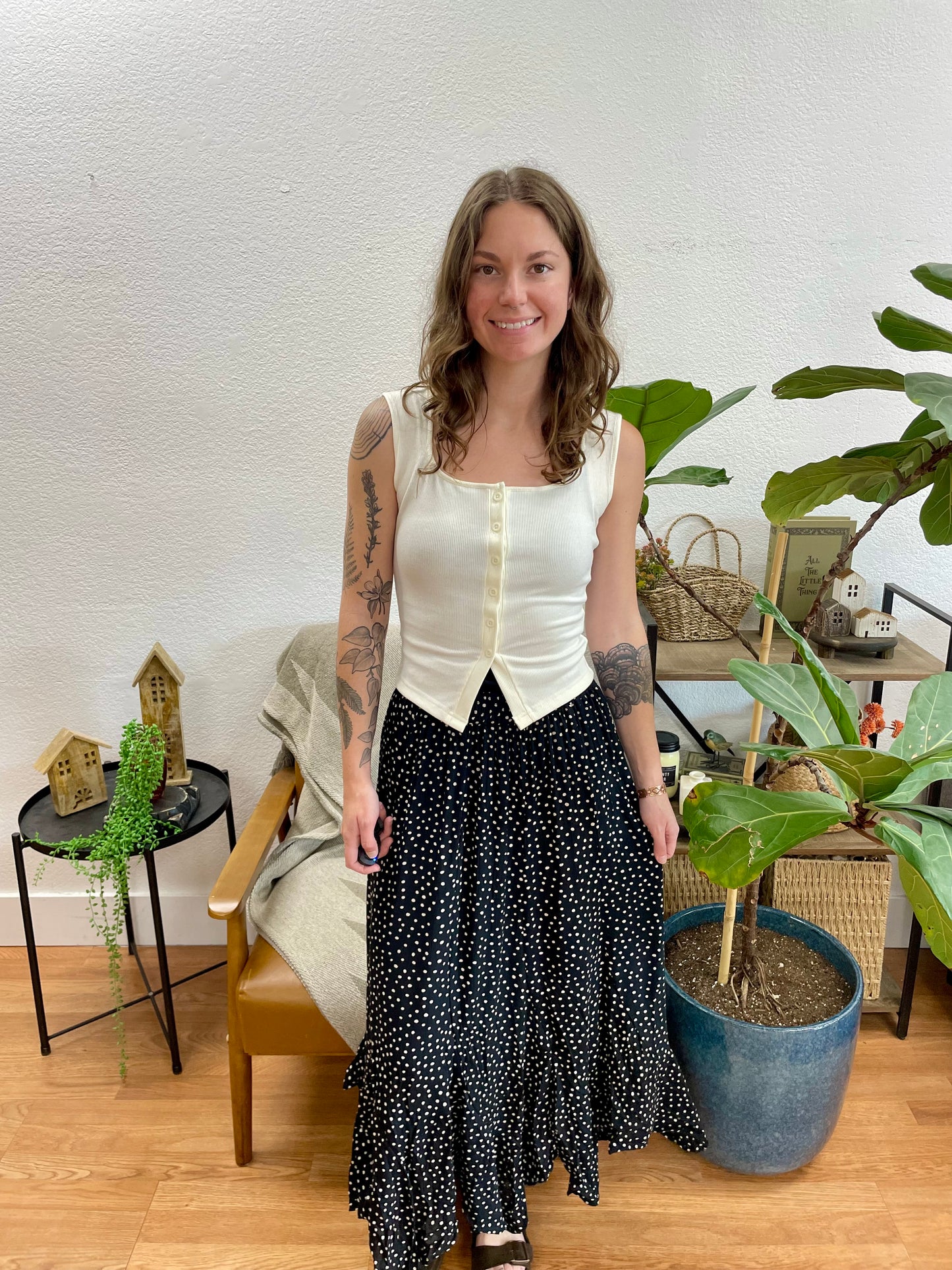 Black Polka Dot Maxi Skirt